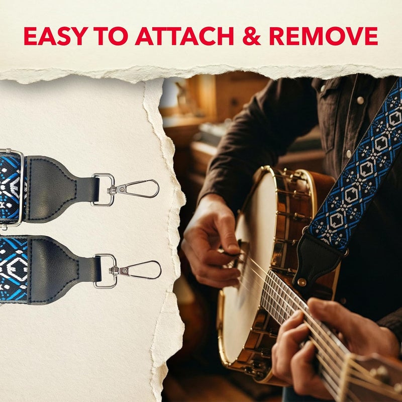 CMC Jacquard Banjo Strap for Men and Women, with Adjustable Buckle and Spring Clips, 2" Wide, 60" Long, - Image 4